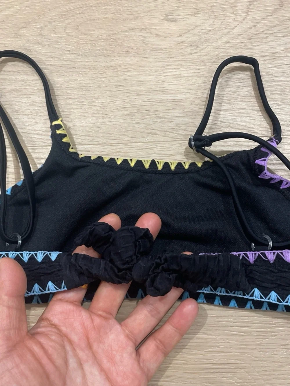 Black Girls' Two-Piece Bikini with Multicolor Stitching